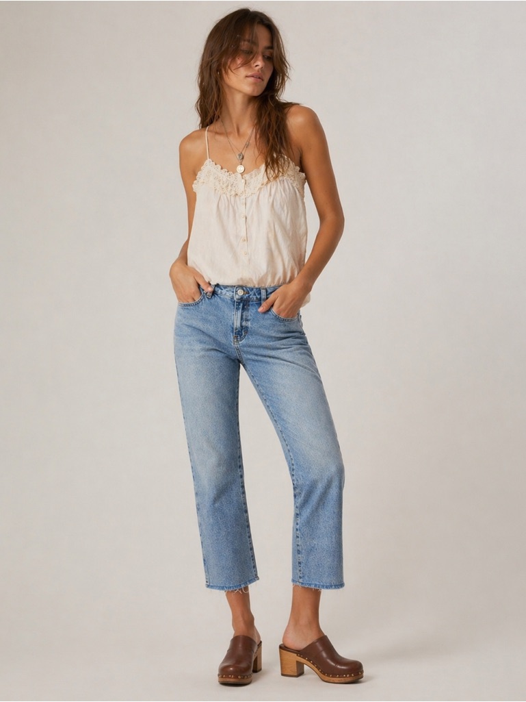 Free People Mid Rise Cropped Straight Jeans Medium Wash Size 29